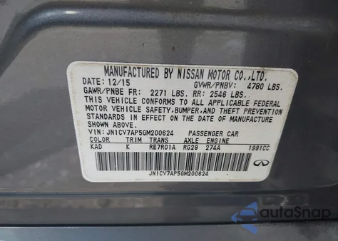 2016 Infiniti Q50 2.0T Premium из США, поврежденный, VIN JN1CV7AP5GM200624